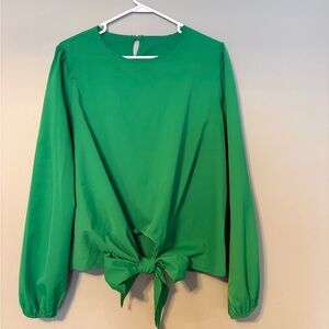 Green Women's Top with Tie Front